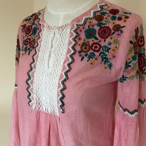 Zara Embroidered Bell Sleeve Peasant Top